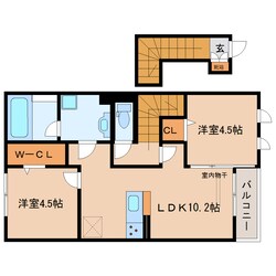 近鉄郡山駅 徒歩10分 2階の物件間取画像